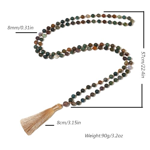 8mm Natural Stone 108 Mala Beads Necklace for Men and Women - color: Green Agate