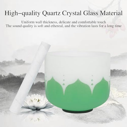Singing Bowl, 8 Inch Frosted Quartz Crystal Sound Bowl Crystal Singing Bowls with sheepskin percussion stick for Meditation and Stress Relief (Green) - color: Green
