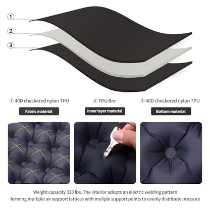Inflatable Seat Cushion 16”, No Pump Needed, Portable Lightweight Waterproof Seat Pad for Stadium, Travel, Camping, Office & Car, Pressure Relief - color: Black