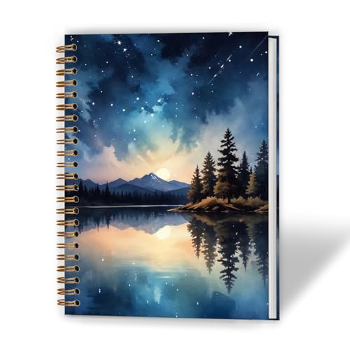 XUNLURY Starry Night Sky Forest Notebook, Enchanted Forest Nature Journal, Mystical Whimsical Mountain Scenery Journal, Nature Lover Gifts Hardcover Spiral Notebooks, 5.5x8.3 Inch - color: Color_14