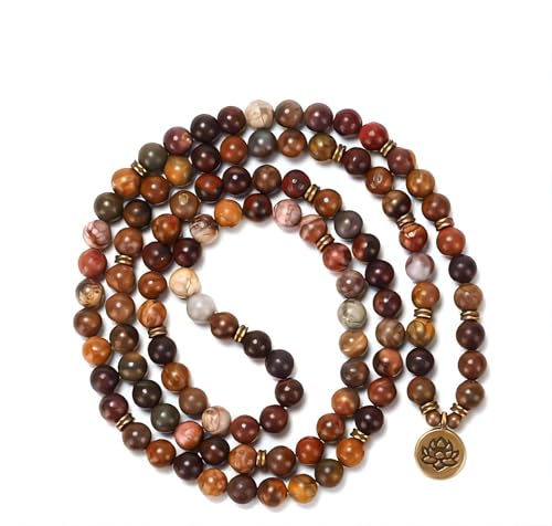 Mala Bead Strand Bracelet, 108 Buddhist Prayer Beads Yoga Meditation Green Malachite Beads Necklace Women man - style: Picasso Stone