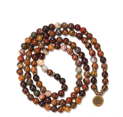 Mala Bead Strand Bracelet, 108 Buddhist Prayer Beads Yoga Meditation Green Malachite Beads Necklace Women man - style: Picasso Stone