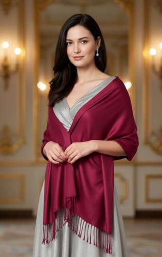 Pashmina Shawls Wraps for Women. Dress Cover Up Formal. Cashmere Feel Wrap for Evening Dress. - color: Red Wine