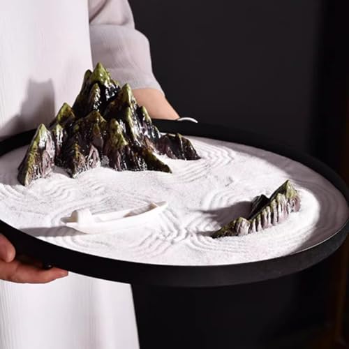 Mixed Model Trees Chinese Zen Style Circular Sand Table Dry Landscape Decoration Creative Round Table Tea Room Tabletop Ceramic Decoration Natural Green Landscape