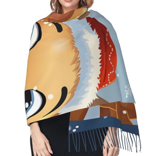 Astronaut Sitting in Yoga Chakra Scarf for Women Warm Soft Scarves Fashion Fringed Shawl Casual Tassel Blanket Scarf - color: Christmas Deer