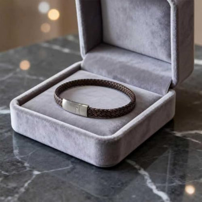 Men's Leather Bracelet, Stackable Stainless Steel Clasp Bracelets for Men Stylish Birthday, Thanksgiving, Valentine's Day Gift for My Man - style: 8.2" Long 5MM Wide Brown
