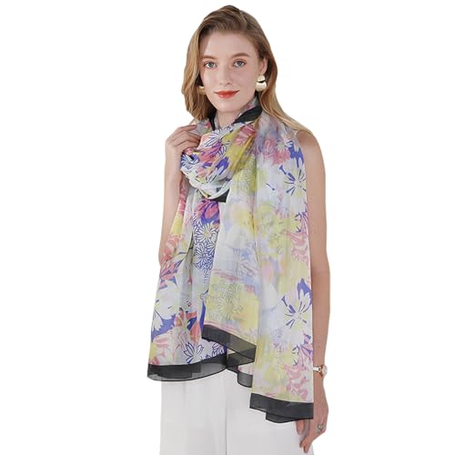 100% Mulberry Extra Large Silk Pashmina Scarf Shawls And Wraps For Women Evening Dress Summer Travel Floral Blanket - color: 76 Yellow