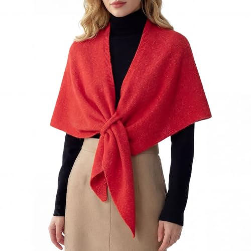 RIIQIICHY Shawl Wrap Women Pashmina Triangle Cape Knit Sweater Scarf for Fall Winter Fashion Accessory - color: Red
