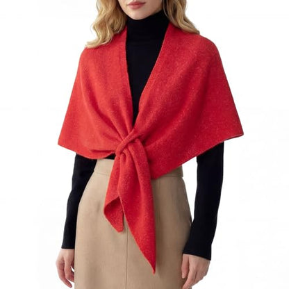 RIIQIICHY Shawl Wrap Women Pashmina Triangle Cape Knit Sweater Scarf for Fall Winter Fashion Accessory - color: Red