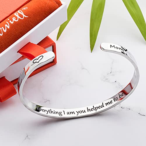 Carviell Bracelet - Gifts for Women – Inspirational, Friendship, Love, Mom, Daughter, Sister, Christian, Graduation, Memorial & Wedding Gifts – 100+ Phrases – Stainless Steel, Gift-Ready - style: MOM's Gift - Everything I am you helped me to be