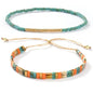 Tila Flat Beaded Stretch Bracelets for Women Stackable Gold Colorful Seed Beads Boho Bracelet Stack Adjustable Rope String Friendship Jewelry Trendy Holiday Gift - color: Teal