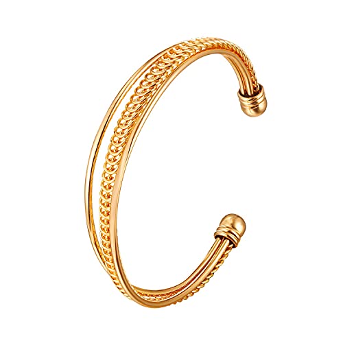 U7 Unisex Simple Cuff Bracelet 18K Real Gold Platinum Plated Fine Bracelets Fashion Jewelry Open Bangle Cuff Bracelets, Twisted or Heart Style - color: G.Elegant Cuff-Gold