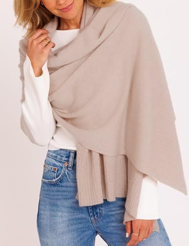 EsheSy Women's Shawl Wrap Open Front Poncho Sweater Ribbed Hem Loose Shrug Cardigan Scarf Travel Cover ups - color: Apricot