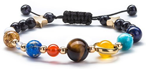 Fesciory Women Solar System Bracelet Universe Galaxy The Eight Planets Guardian Star Natural Stone Beads Bracelet Bangle Gifts - color: Blue Sandstone(Adjustable)