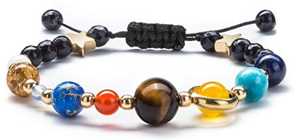 Fesciory Women Solar System Bracelet Universe Galaxy The Eight Planets Guardian Star Natural Stone Beads Bracelet Bangle Gifts - color: 2 Pcs Set