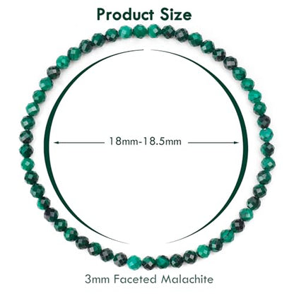 BONNY BOXX Natural Genuine Gemstone Faceted Round Beads Bracelets, 3mm Adjustable Stretchy Tiny Faceted Black Tourmaline Bracelet, Healing Crystal Reiki Chakra Dainty Jewelry Fashion Gifts - color: Malachite