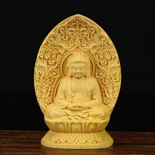 Ulalaza Boxwood Buddha Statue Solid Wood Carvings Carved Locker Box Sculpture Decoration - color: S3-yellow
