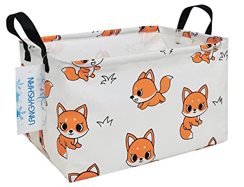Rectangular Storage Bin Collapse Canvas Fabric Cartoon Storage Basket with Handles for Organizing Home Kitchen Boys and Girls Toys Office Closet Shelf Baskets(Rec Fox) - color: Fox
