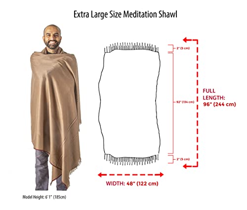 Versatile Premium Wool Blend Meditation Shawl - Large Unisex Prayer Wrap, Oversized Scarf & Yoga Blanket - color: Dark Brown