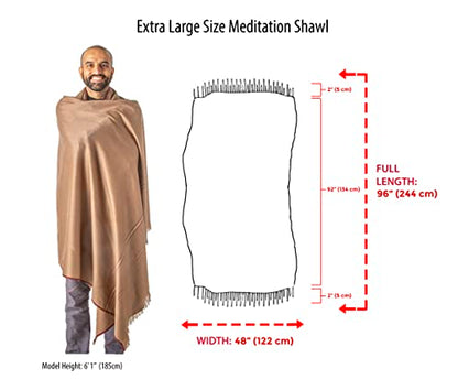 Versatile Premium Wool Blend Meditation Shawl - Large Unisex Prayer Wrap, Oversized Scarf & Yoga Blanket - color: Dark Brown