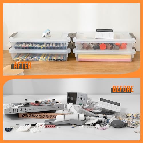 Citylife 4 Packs Portable Project Case, Clear File Box with Snap Lid, Stackable Plastic Organizers for Craft Projects, Letters, A4 Paper, Cards, and Photos - size: 5QT, style: 4 PCS