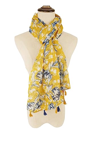 YOUR SMILE Large Boho Scarf for Women Lightweight Floral Printed Scarves Fall Winter Fashion Fringed Shawl wraps - color: 05 Yellow Blue Flower