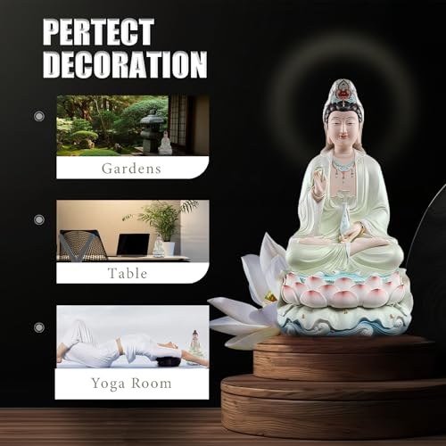 Top Ceramic Guan Yin Statue - Handmade Quan Yin, Kwan Yin, Quan Am, Kuan Yin for Meditation Altar, Female Buddha Statue - Goddess of Mercy and Compassion, Chinese Decor, Chinese Gifts