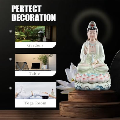Top Ceramic Guan Yin Statue - Handmade Quan Yin, Kwan Yin, Quan Am, Kuan Yin for Meditation Altar, Female Buddha Statue - Goddess of Mercy and Compassion, Chinese Decor, Chinese Gifts