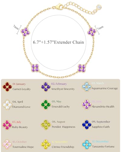 Birthstone Gold Clover Bracelet Dainty 14K Gold Plated Cute Friendship Stackable Bracelets for Women No Tarnish Trendy Charm Best Friend Bracelet Stack for Birthday Jewelry - color: 06. June(Alexandrite)