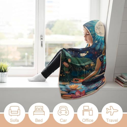 Seven Chakra Yoga Meditation Wearable Blanket Warm Cozy Throw Blanket Oversized Hooded Cape for Men Women - size: 50"x60"
