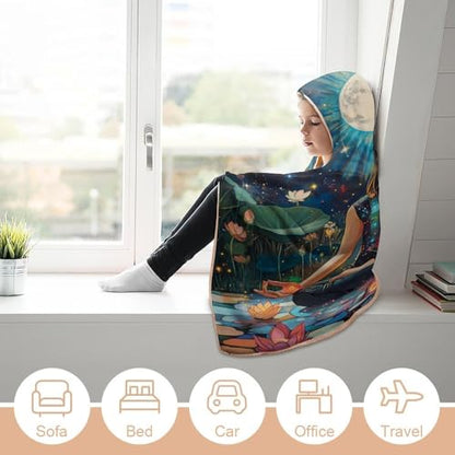 Seven Chakra Yoga Meditation Wearable Blanket Warm Cozy Throw Blanket Oversized Hooded Cape for Men Women - size: 60"x80"