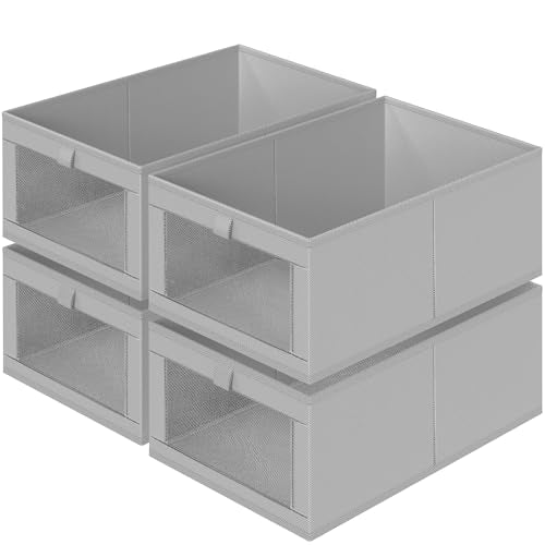 4 Pack Linen Closet Organizers and Storage, Closet organizer Large Linen Closet Baskets for Organization, Foldable Storage Containers for Towels, Clothing, Jeans, Books, Shelves,Grey - color: Grey, size: 4 Pack