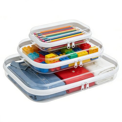 3PCS Clear Hard Shell Zipper Case,Zipper Pouches Hard Shell,Clear Toiletry Bag,Travel Makeup Bag Organizer,Toy Storage Containers,Hard Shell Plastic Case,Portable Transparent Diaper Organizers(White) - color: White