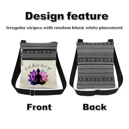 Yoga Meditation Print Crossbody Bag with Adjustable Strap Mystic Lotus Design for Women Messenger Bag Funny Zen Meditation Gift for Her Birthday Gift Stress Relief Holiday Present