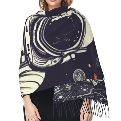 Astronaut Sitting in Yoga Chakra Scarf for Women Warm Soft Scarves Fashion Fringed Shawl Casual Tassel Blanket Scarf - color: Astronaut Sitting in Yoga Chakra