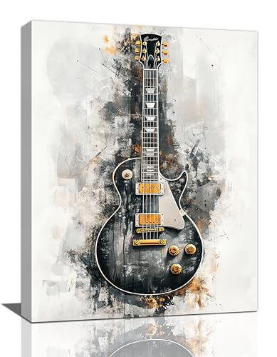 Olivine Music Wall Art, Guitar Pictures Wall Decor, Black and White Musical Instruments Painting Rock Canvas Print, Framed Artwork for Bedroom Bathroom Living Room Stuido Office Home Decoration 16"x12" - color: Guitar, size: 16"L x 12"W