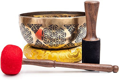 Large Tibetan Singing Bowl Set - 8.5" Master Healing Grade For Sound Bath Chakra 7 Metal Meditation Yoga By Himalayan Bazaar