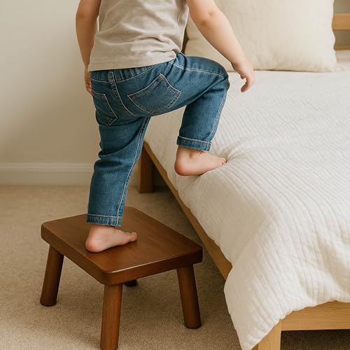 Wooden Step Stool, Foot Stool with Non-Slip Mat, One Step Stool, Small Stool for High Beds, Office, Bedroom, Bathroom (Brown, Small) - color: Brown, size: Small