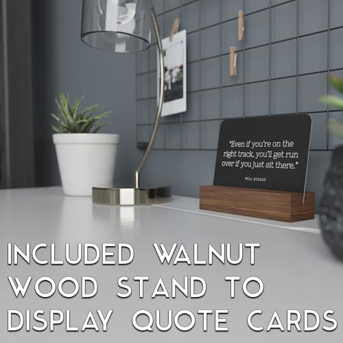 Take Action Cards and Wood Stand - 52 Motivational Quotes to Stop Procrastinating and Start Working on Your Goals, Dreams, and Personal Development, Walnut Wood Stand