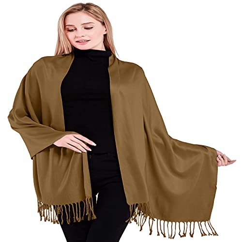 CJ Apparel Solid Color Tassels Design Nepalese Shawl Scarf Wrap Stole Throw Head Wrap Pashmina Gift Hand Made in Nepal New - color: Mode Beige Mix