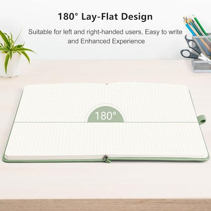 RETTACY Dotted Journal Notebook, 192 Pages, A5 Medium Size (5.7'' x 8.3''), Leather Hardcover, 100 GSM Thick Paper, for Journaling, Planning, Tracking (Light Green) - color: Light Green, style: Dotted