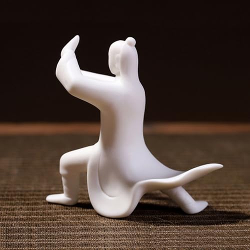 Ceramics Taichi Statue, Minimalist Ceramic Kongfu Sculpture, Meditation Zen Statue Figurine Incense Holder for Art Collectible Table Home Shelf Decor (White C)