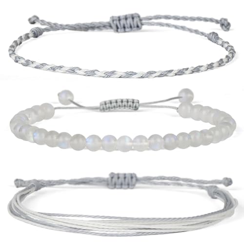 Handmade Healing Bracelet,6mm Natural Gem Stone Bracelet rope bracelet - color: Moonstone (New Beginnings), size: 4mm