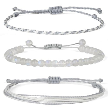 Handmade Healing Bracelet,6mm Natural Gem Stone Bracelet rope bracelet - color: Moonstone (New Beginnings), size: 4mm