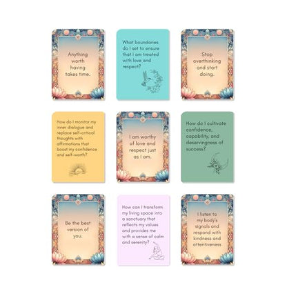 Mindful Moments Daily Affirmation Cards for Women, 106 Positive Inspirational Messages & Self Reflection Journal Prompts, Meditation Cards with Display Stand