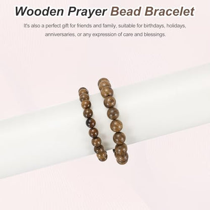 MECCANIXITY Pcs Prayer Beads Bracelet, Natural Wooden Bead Mala Bracelets Link Wrist for Men Women Beaded Stretch Crafts Bangle