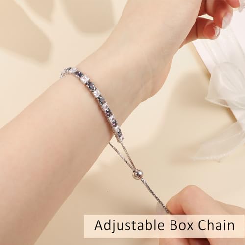 Sterling Silver Birthstone Bracelets for Women White Gold Tennis Bracelets Adjustable Chain 6-9 Inchs Jewelry Hypoallergenic Anniversary Birthday Gifts for Women Mom Wife Her - color: 06-Alexandrite