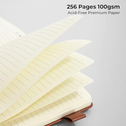 M&G Lined Journal Notebook for Men Women, 256 Pages A5 Hardcover Leather Journal, 80GSM Thick College Ruled Paper for School and Work Travel Note Taking 5.7" x 8.3", Brown