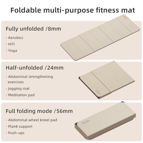 Foldable Yoga Mat Extra Thick 0.32 Inches（8mm） - SGS Certified POE Material Exercise Mat, Non-Slip Design Fitness Mats, Multi-Purpose Workout Mats for Studio or Home Use - color: Beige