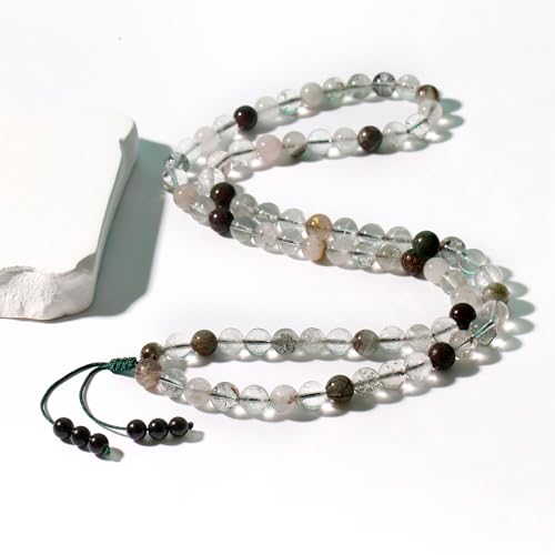 Simple Crystals and Stones Beaded Necklace Protection Balance Meditation Long Necklaces for Women and Men Amulet Jewelry - style: Green Phantom Quartz